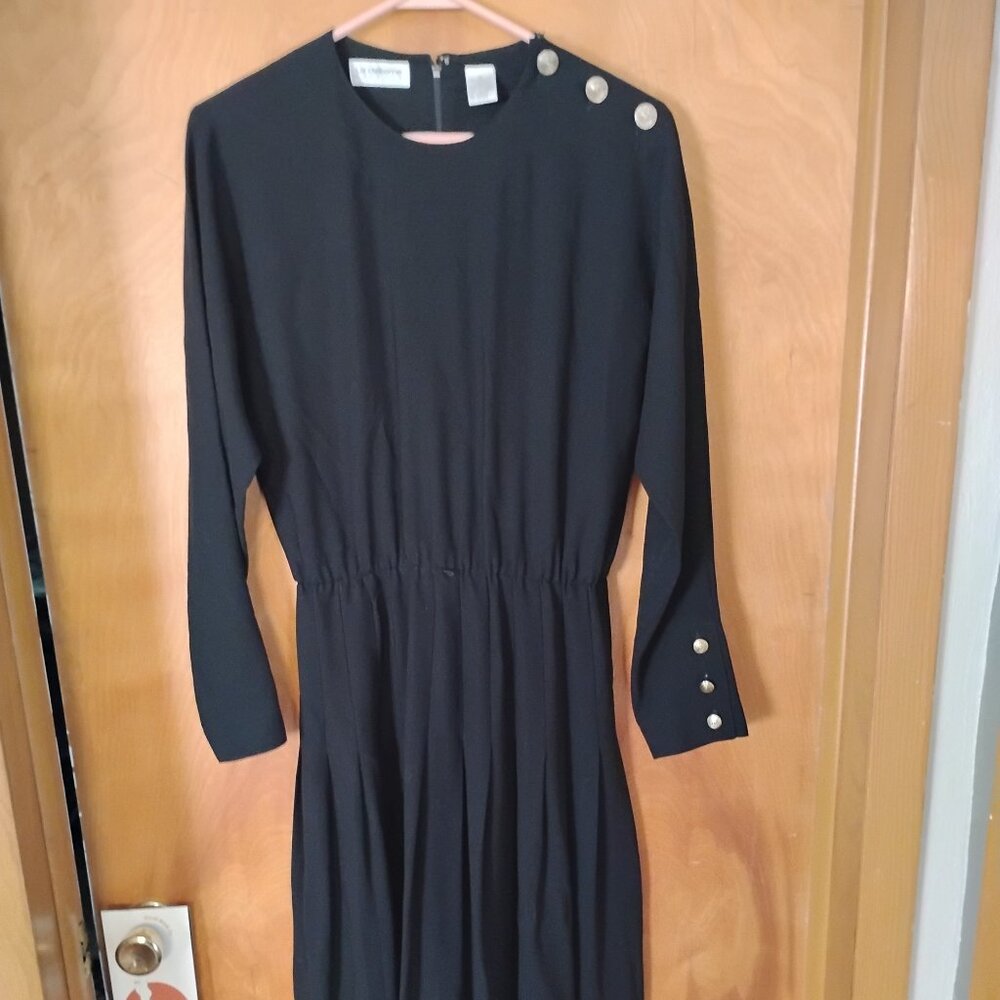 VINTAGE Liz Claiborne Black Dress with Button Detailing